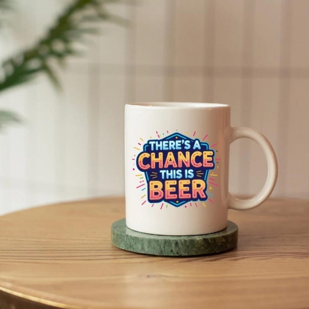 White Ceramic Mug with Colorful Print